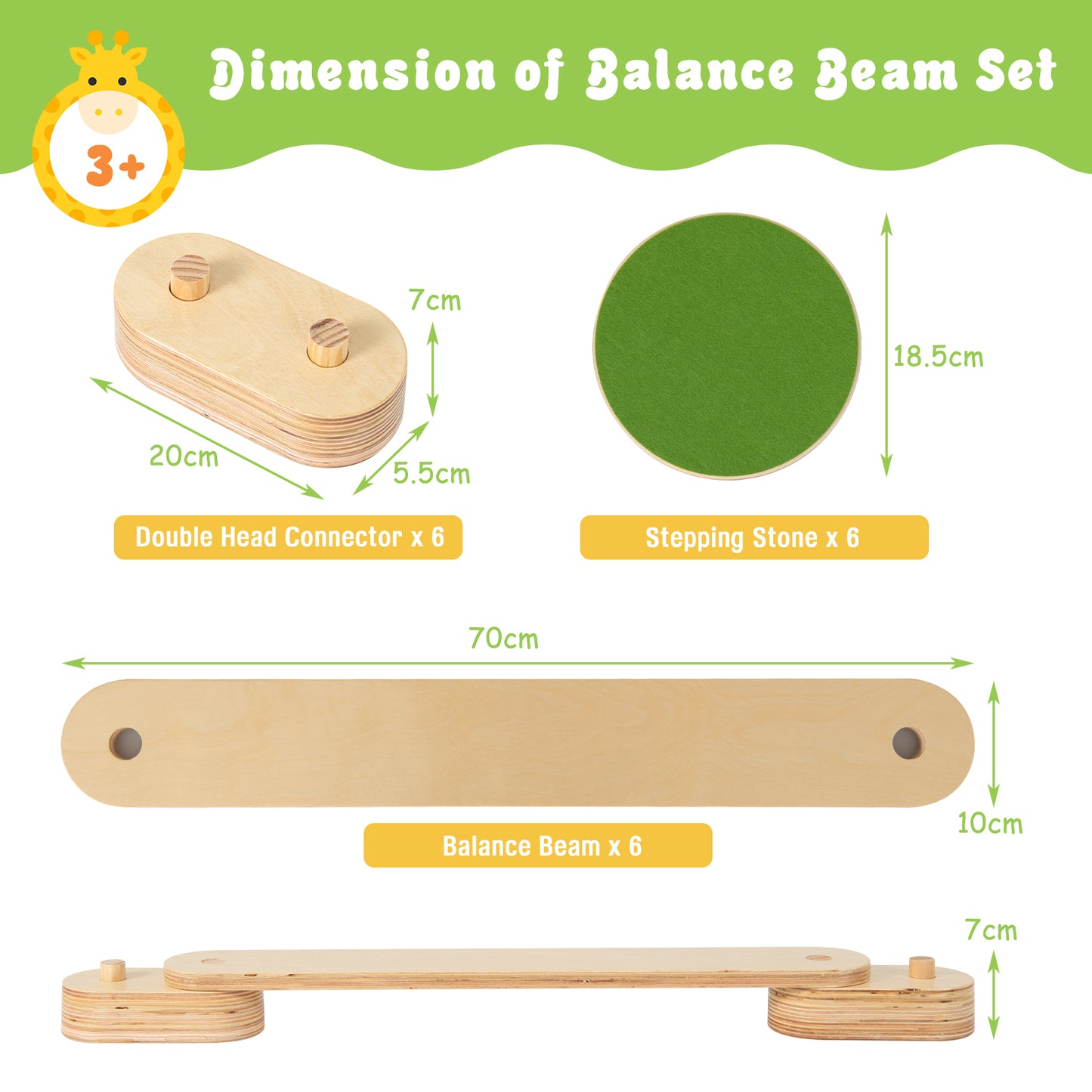 12 Pcs Kids Wooden Balance Beam with Colorful Steeping Stones