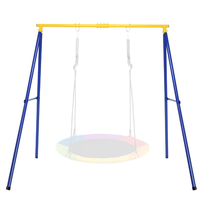 Saucer Swing Set with Metal Frame and Ground Nails for Garden Park-Blue &amp;amp; Yellow