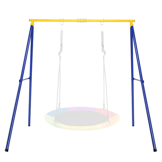 Saucer Swing Set with Metal Frame and Ground Nails for Garden Park-Blue &amp;amp; Yellow