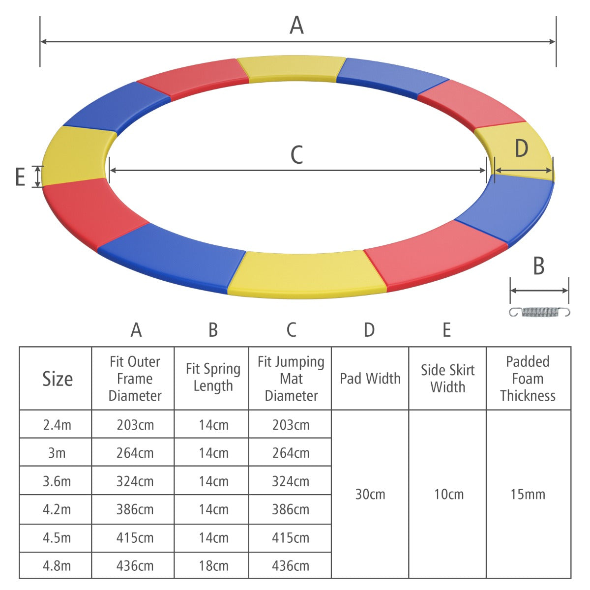 12 FeeT Trampoline Replacement Safety Pad-Colourful