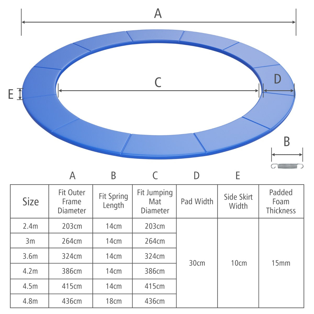 12 FeeT Trampoline Replacement Safety Pad-Blue