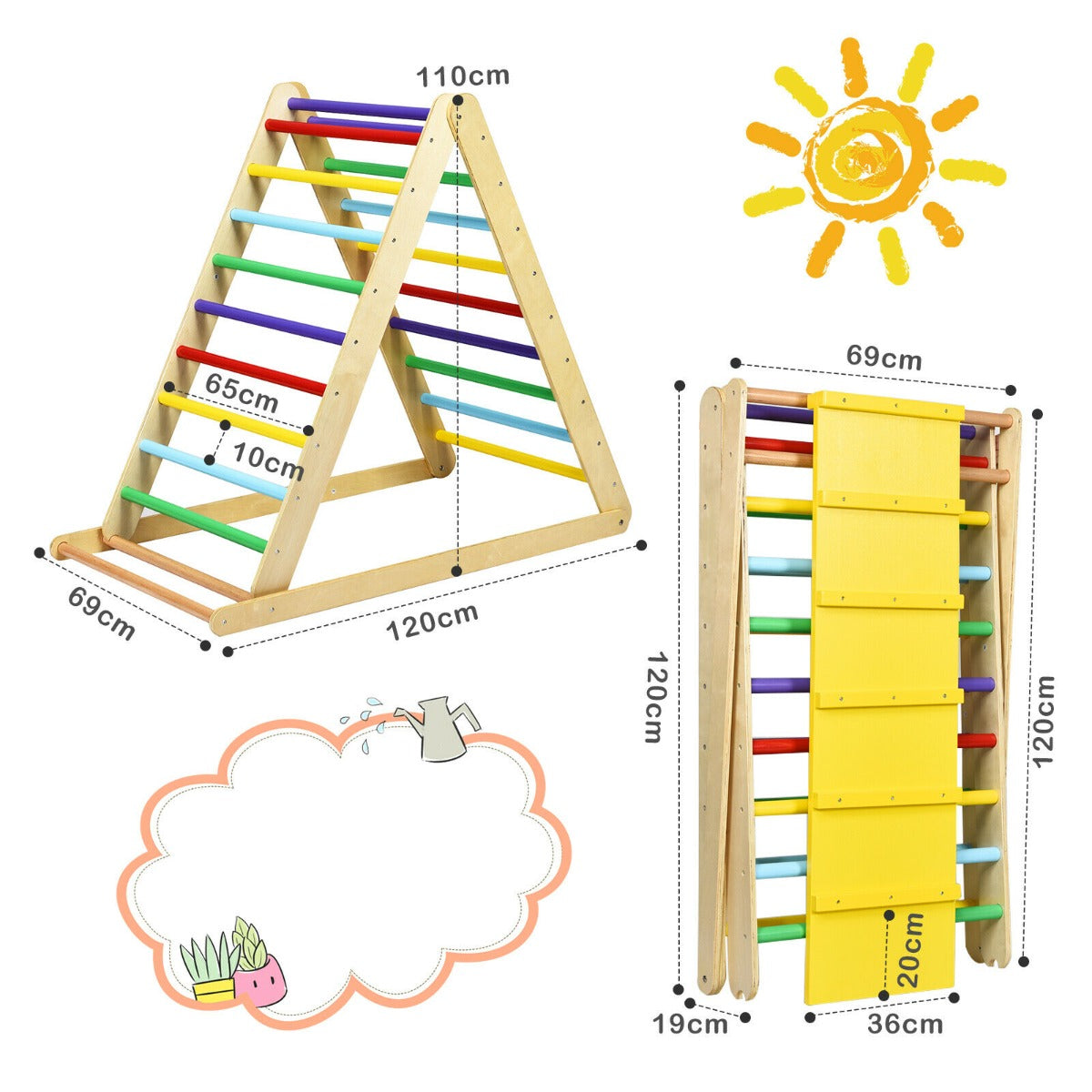 Wooden Climbing Ladder with Ramp for Kindergarten or Home-Colorful